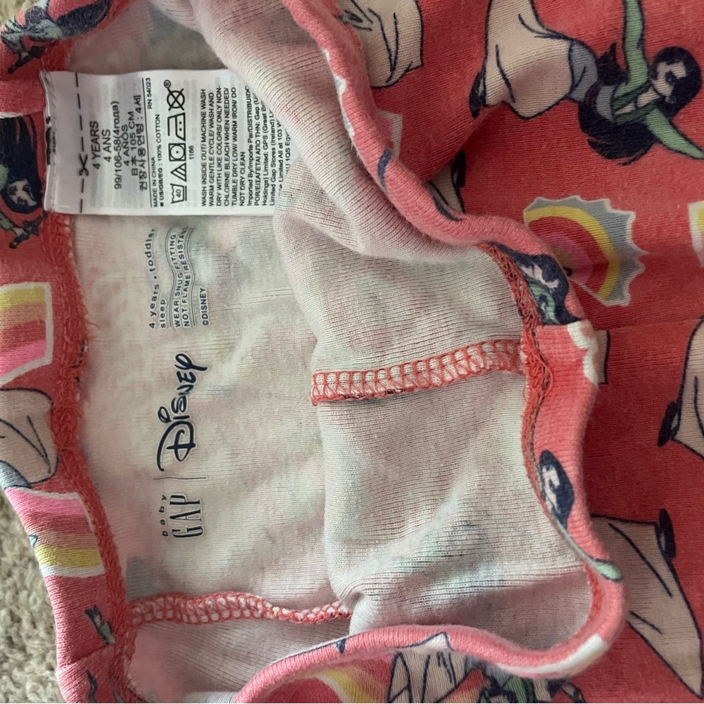 Disney x Gap Kids Pink Pajama Set mulan size 4T